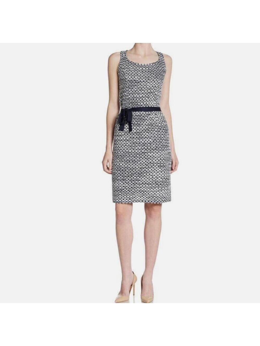 NWT St. John Tweed Sheath Knit Dress Navy/White Size 4 (Orig. $1,045)